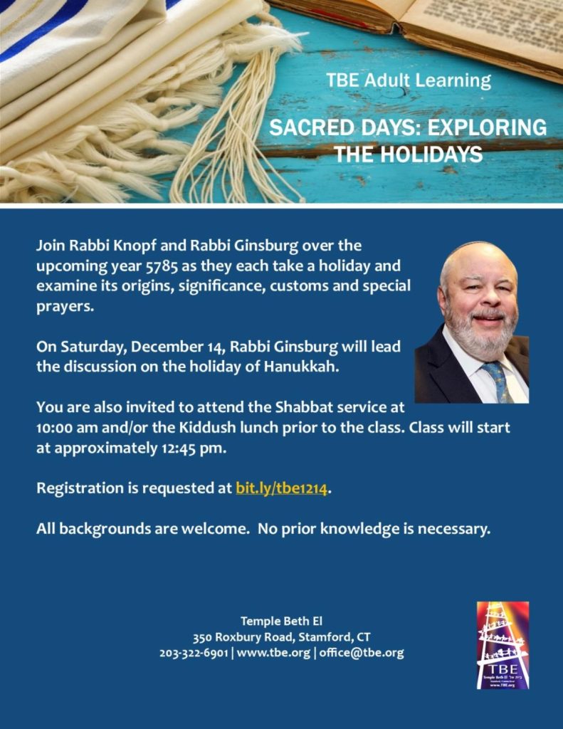 Sacred Days: Exploring the Holidays - Hanukkah @ Temple Beth El