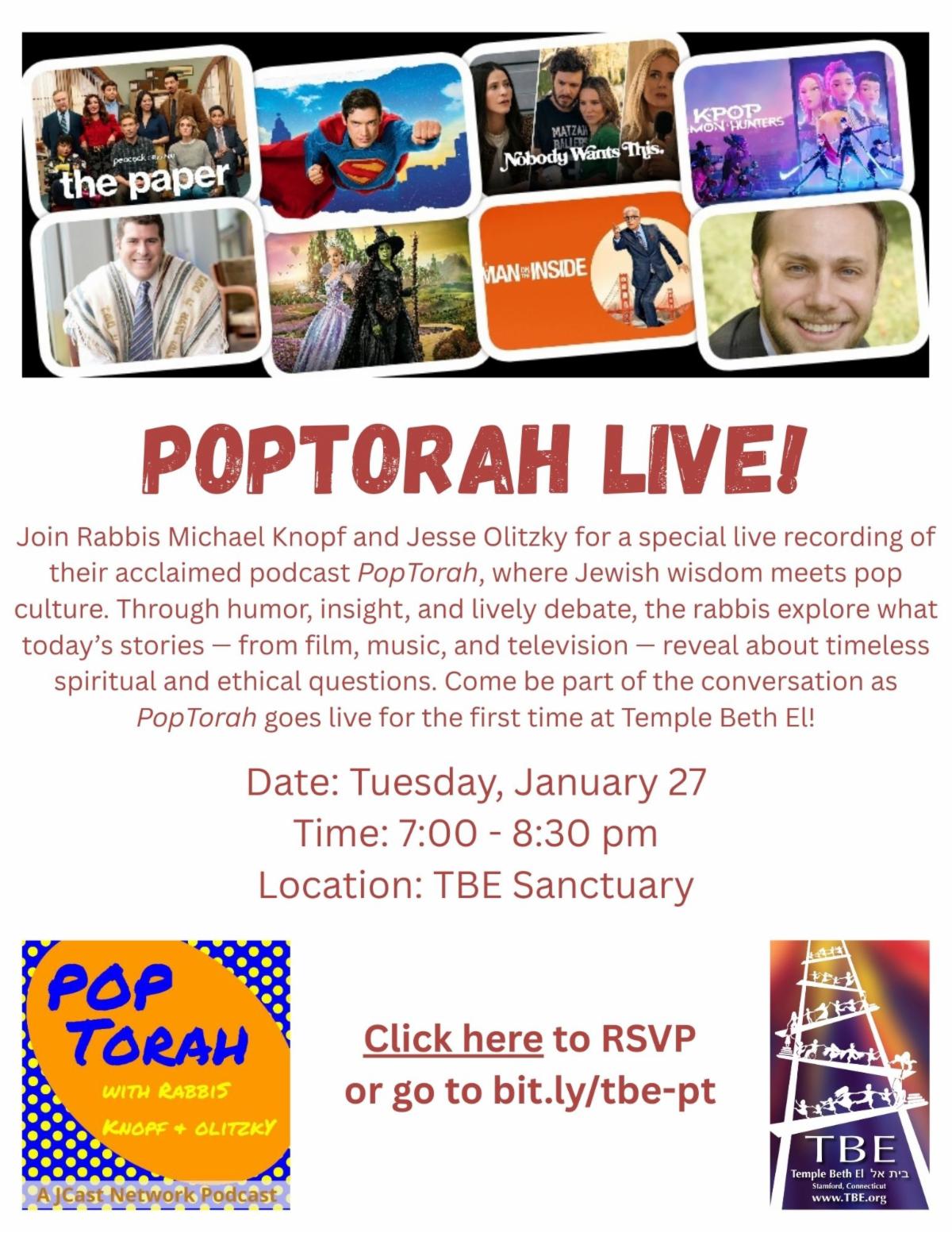 PopTorah LIVE! @ TBE Sanctuary