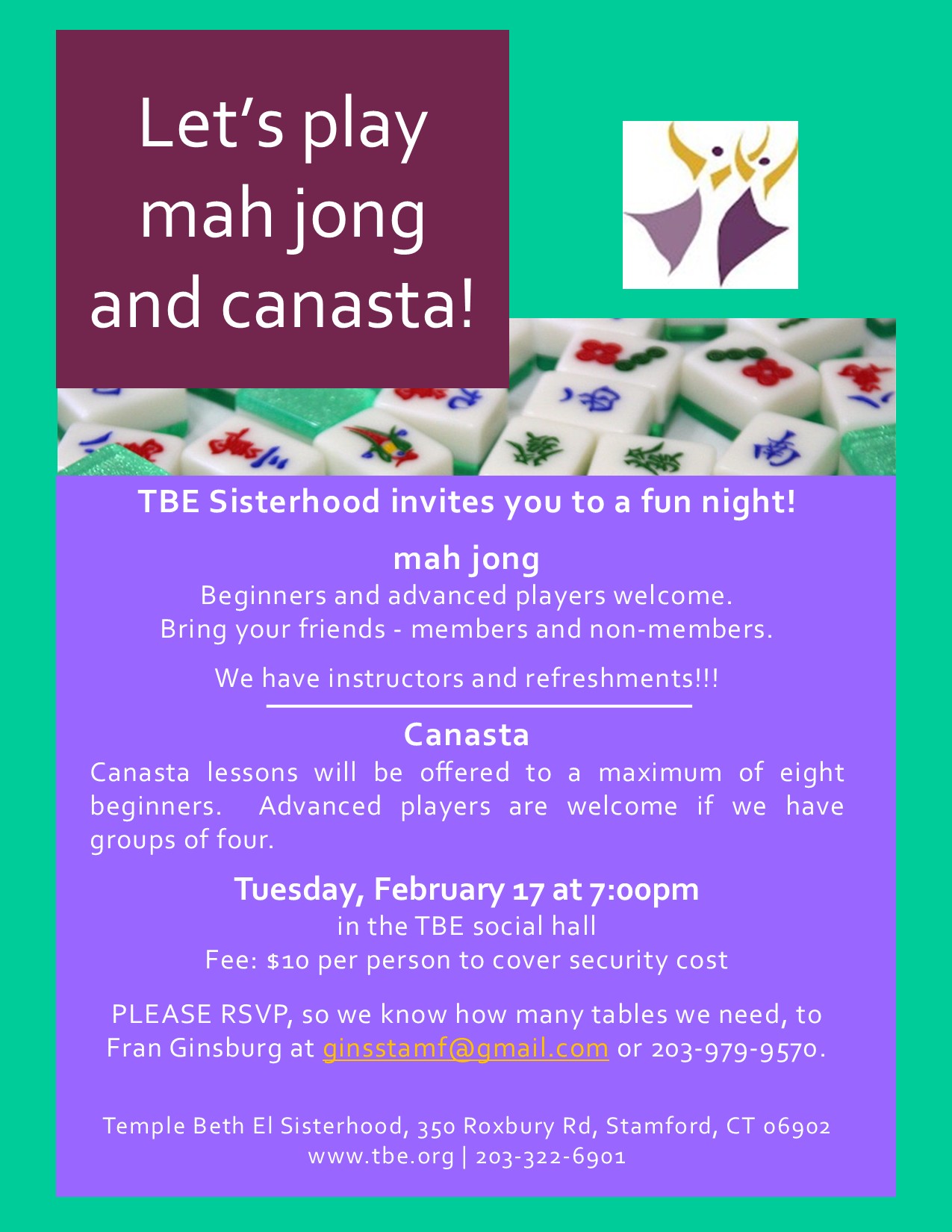 Sisterhood Mah Jong and Canasta @ Temple Beth El